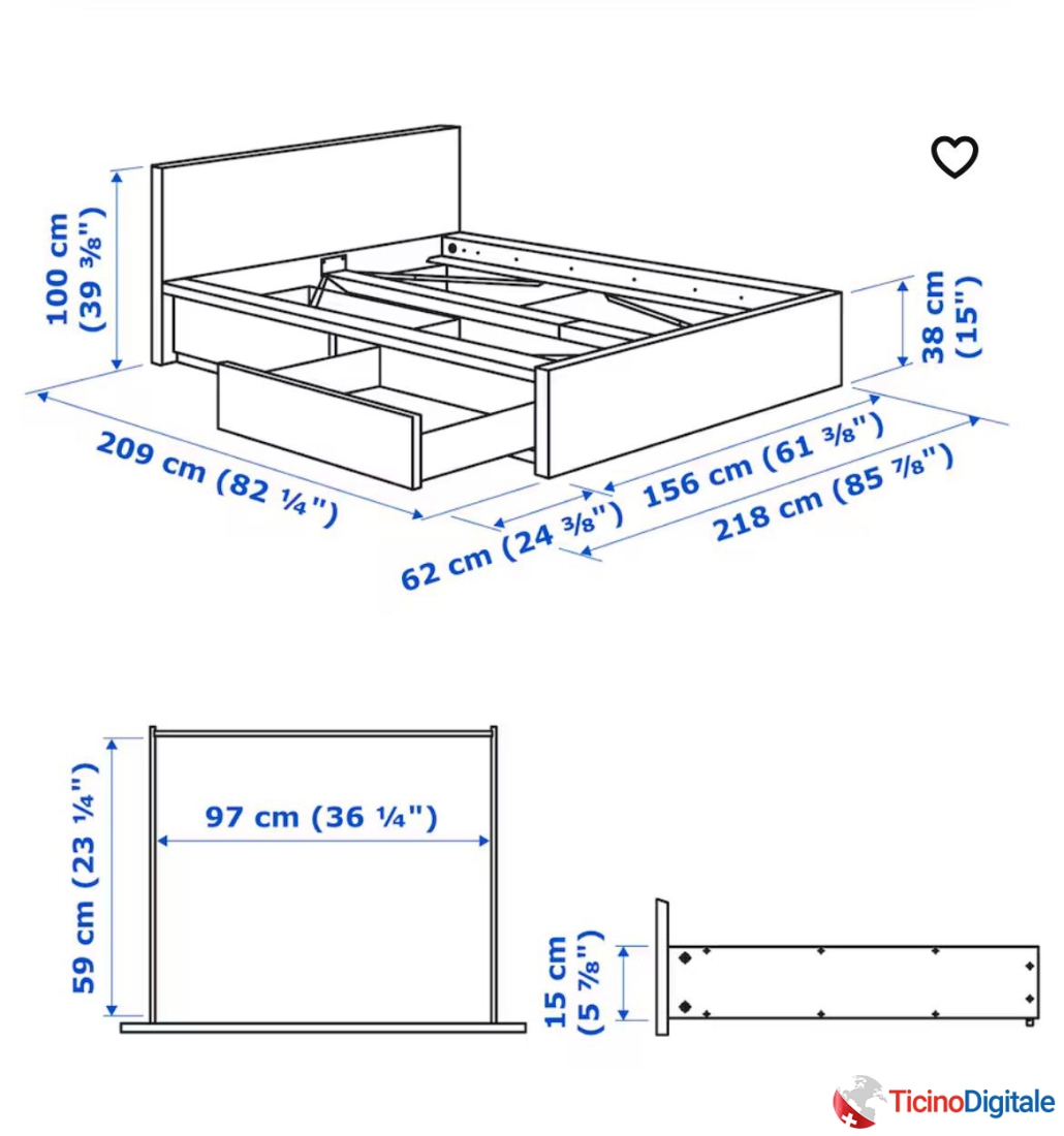 Vendo letto IKEA MALM con 4 cassetti - Buono stato